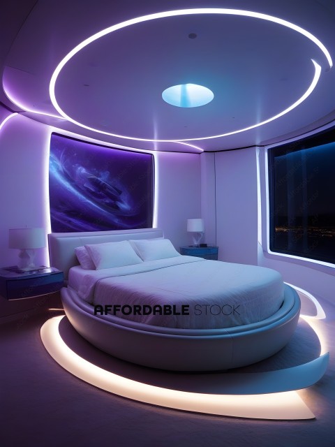 A bedroom with a futuristic design