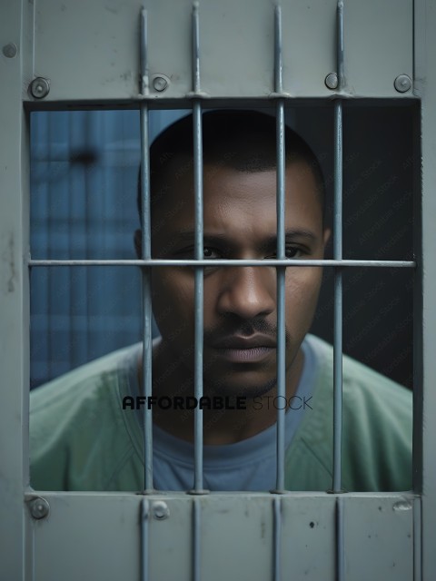 Man in jail cell looking sad