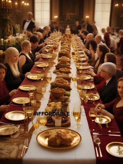 A long table with a buffet of food and drinks