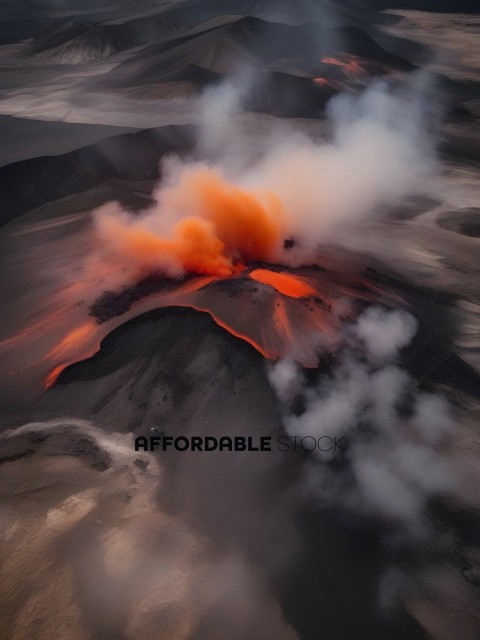 A volcano spewing lava and smoke