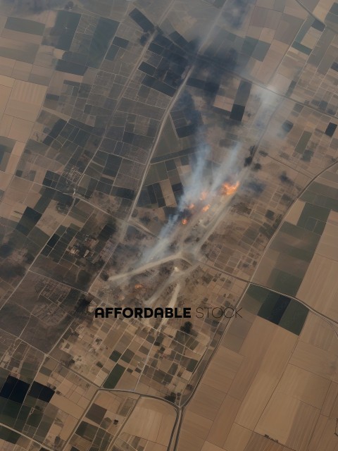 A large fire in a field with smoke