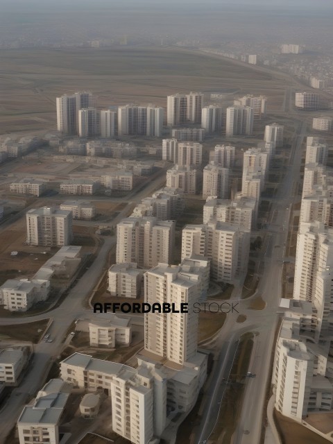 A cityscape of apartment buildings