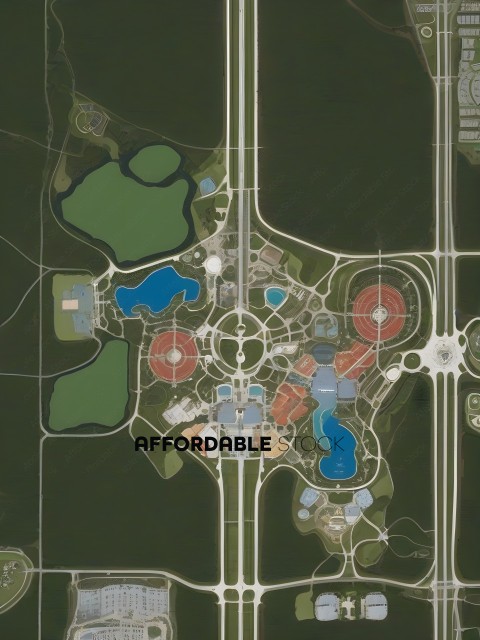 A detailed drawing of a theme park