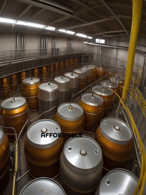 A large room filled with metal vats