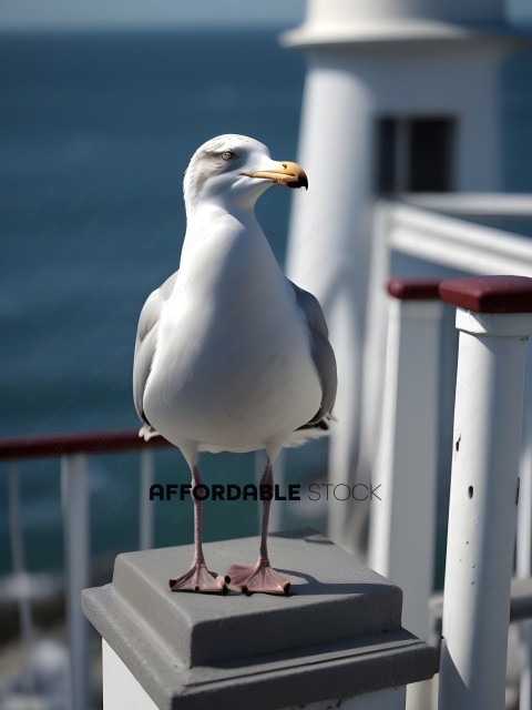 A seagull standing on a concrete block