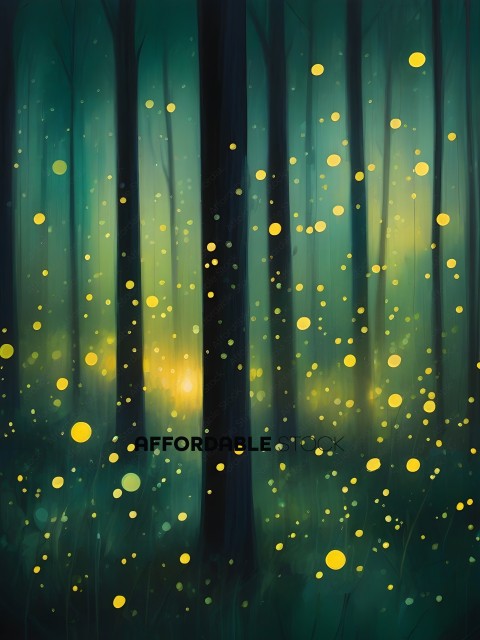 A forest with yellow lights