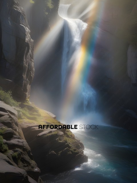 A Rainbow Waterfall in a Canyon