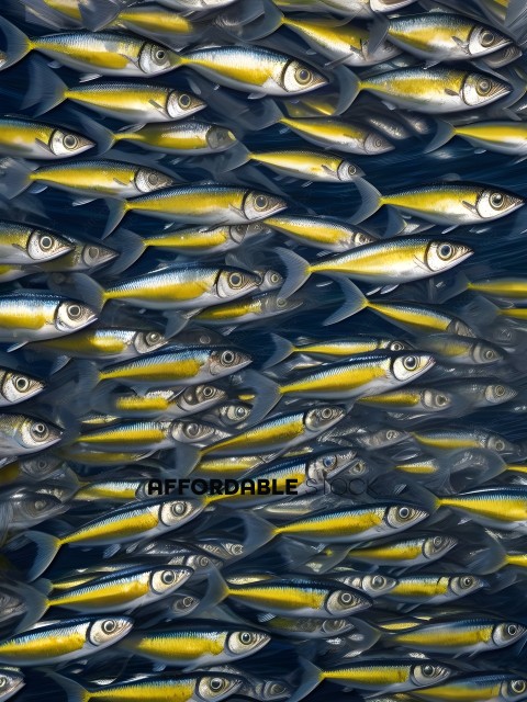 A school of yellow fish swimming in the ocean