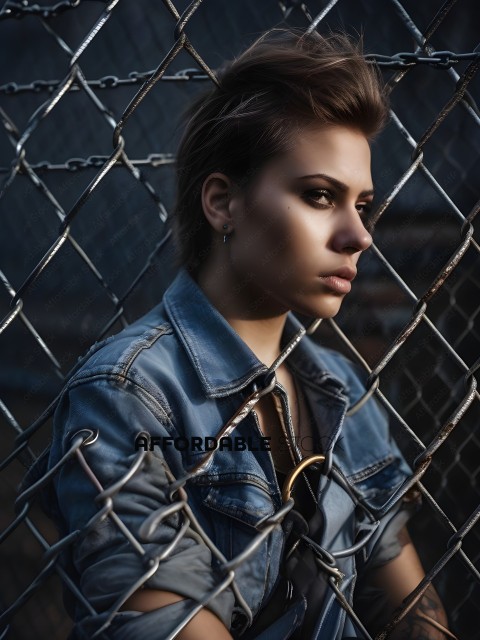 A young woman with short hair and a denim jacket