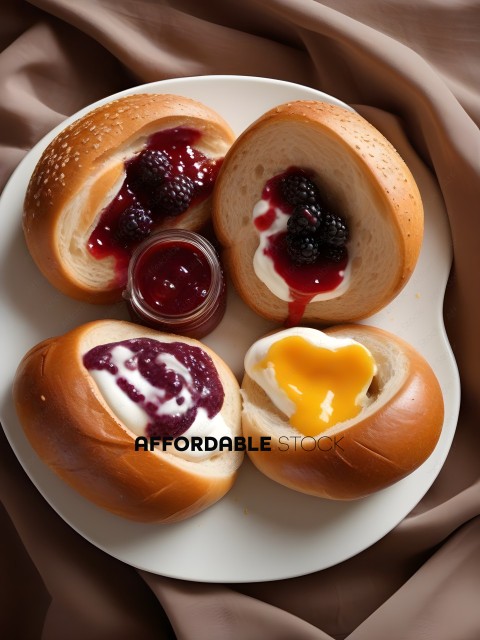 Four Breads with Different Flavors and Toppings