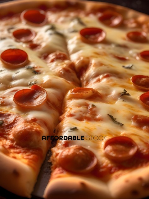 A close up of a pizza with pepperoni and cheese