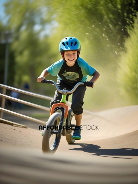 Boy Riding Bicycle on Dirt Path