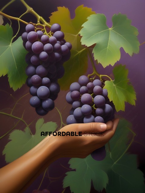 A person holding a bunch of grapes