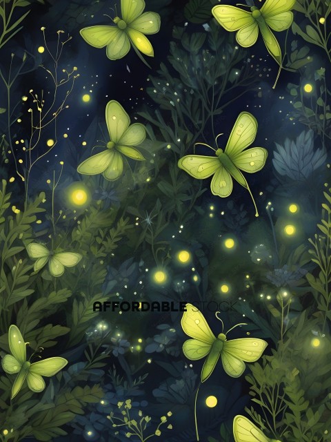 A group of yellow butterflies in a forest