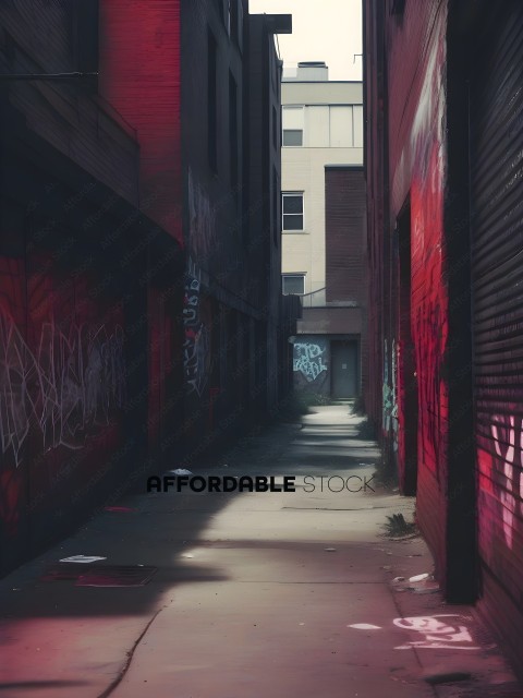 A dark alleyway with graffiti on the walls