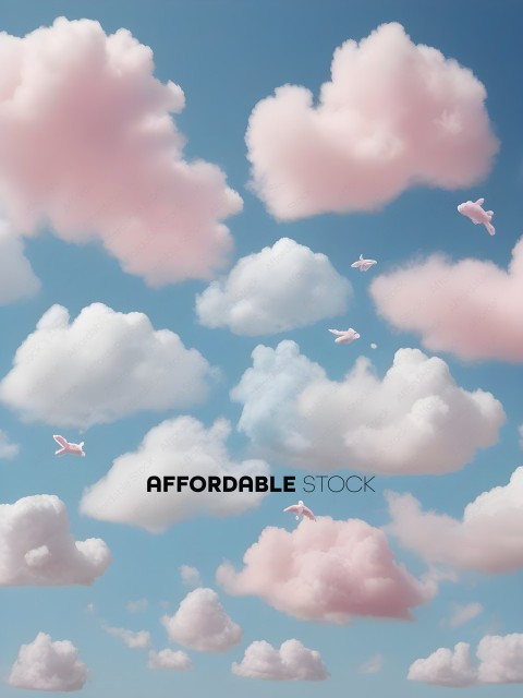 Pink and White Clouds with Pink and White Animals