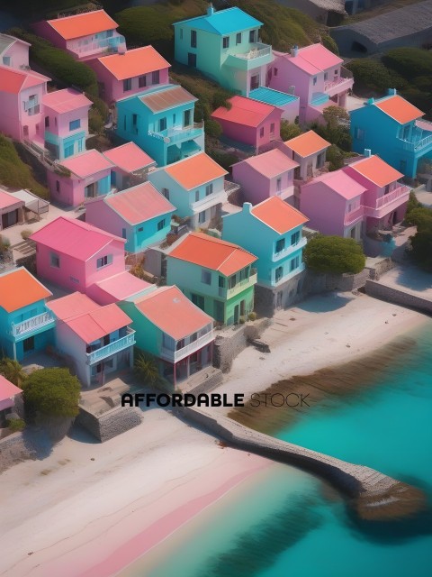 Houses on the beach with a pink roof