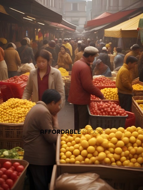 People shopping for fruit at an outdoor market