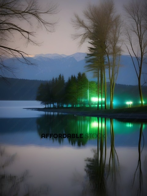 Reflection of Trees on Water at Night