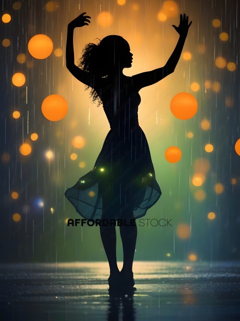 A woman in a dress dancing in the rain