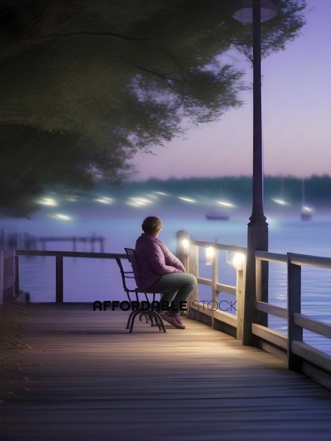 A person sitting on a bench looking at the water