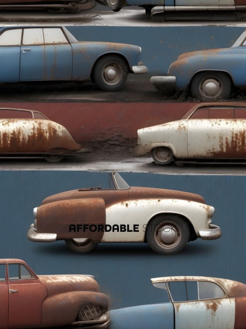 A collection of old cars in various colors