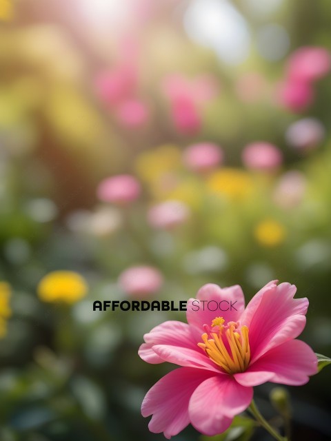 A pink flower with yellow and green background