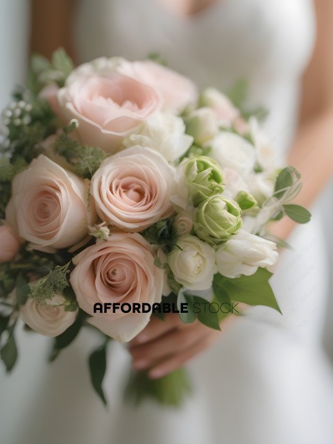 A Bride's Bouquet of Pink and White Roses