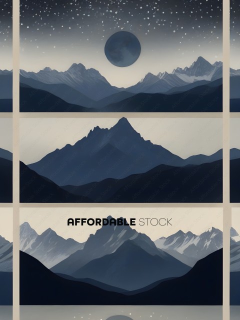 A series of paintings of mountains and a moon