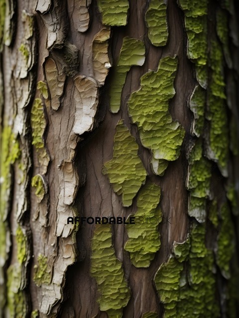 A close up of a tree with green moss growing on it