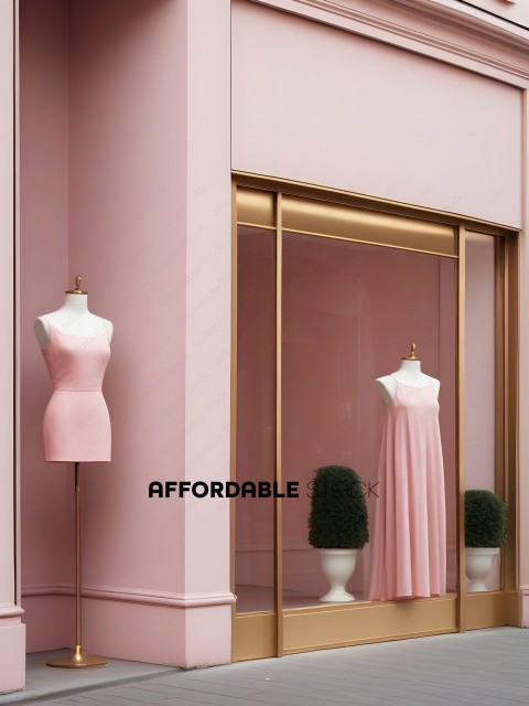 Pink dresses on display in a store