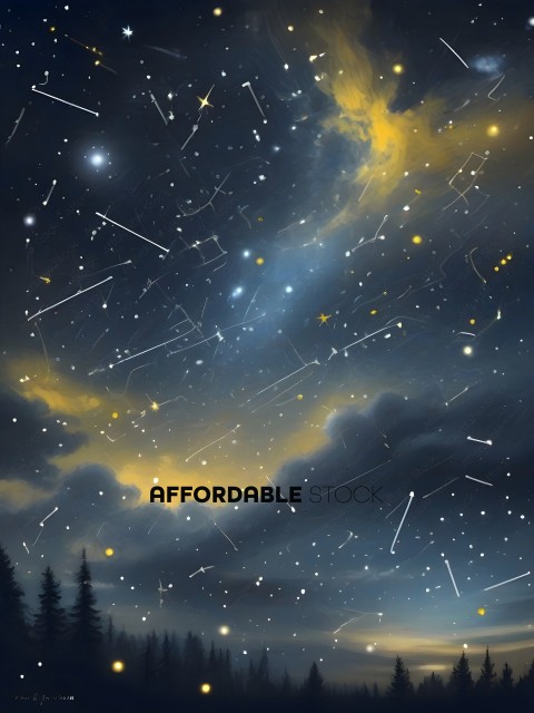 A night sky with stars and a cloud