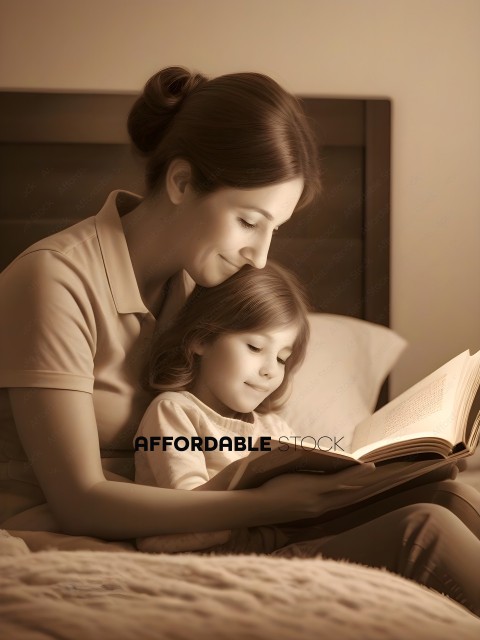 A mother and daughter read a book together