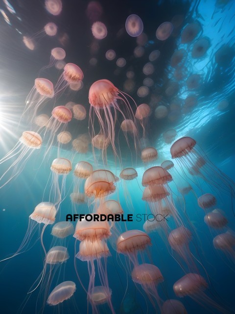 A school of jellyfish swimming in the ocean