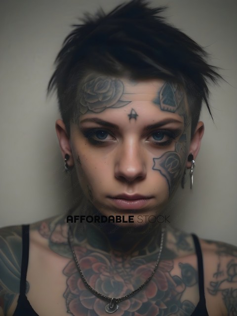 Tattooed Woman with Blue Eyes and Tattoos