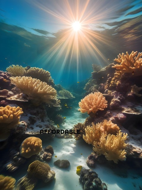 A beautiful underwater scene of coral and sea creatures