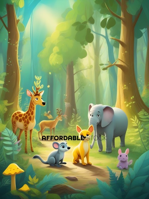 A group of animals in a forest