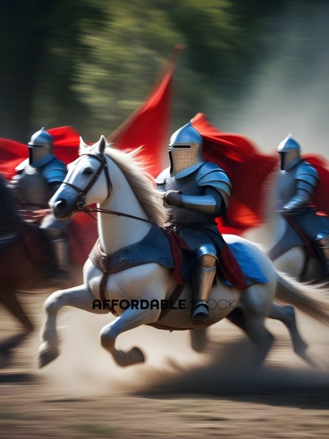 Knights in shining armor riding horses
