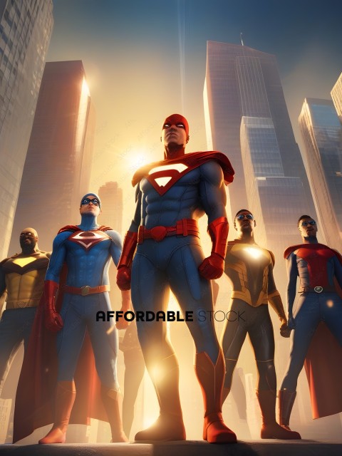 Superheroes Standing in Front of Skyscrapers