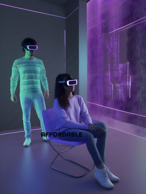 A man and a woman wearing virtual reality headsets