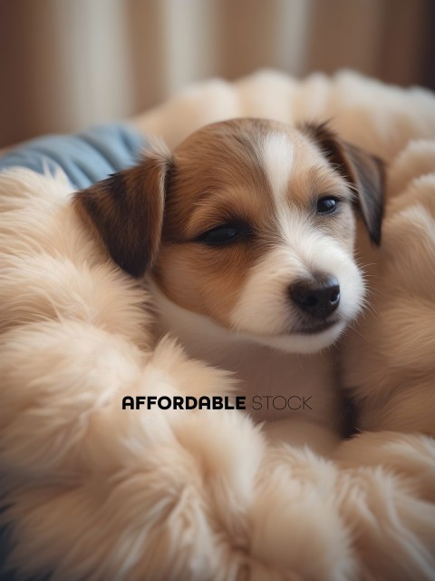 A small brown and white dog with a blue blanket