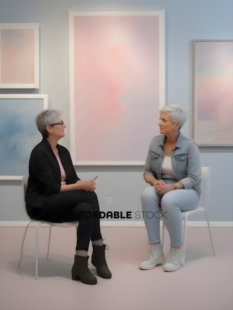 Two women sitting in a room talking