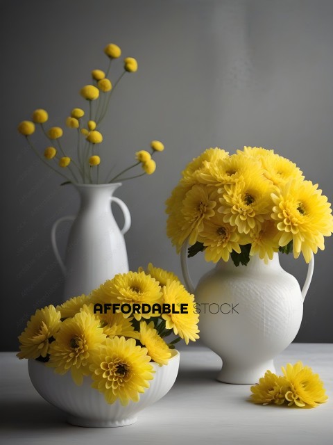 White Vases with Yellow Flowers