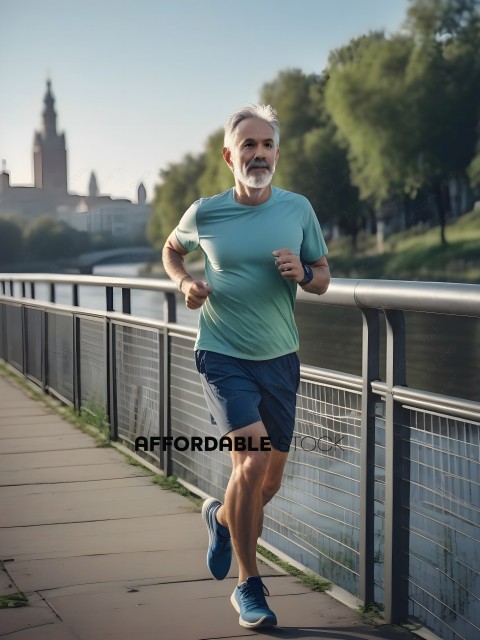 Man jogging on a path by a river