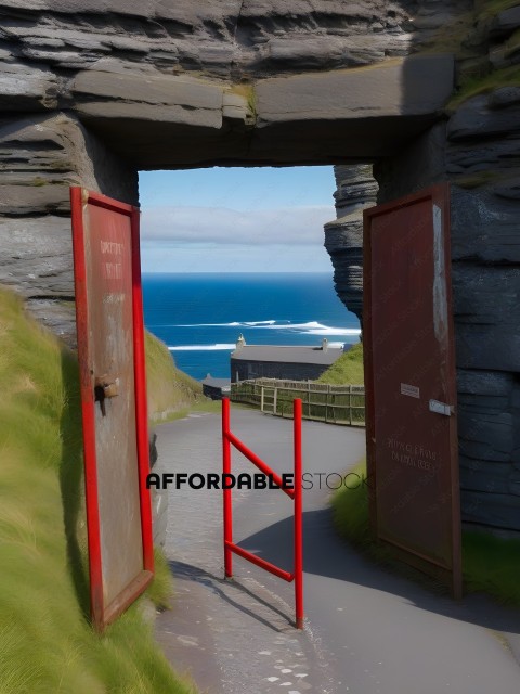 Red Doors Leading to Ocean View
