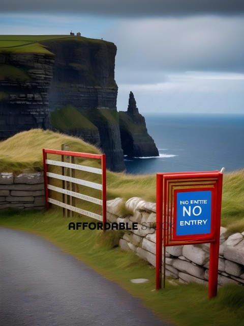 A sign that says "No Entry" on a fence