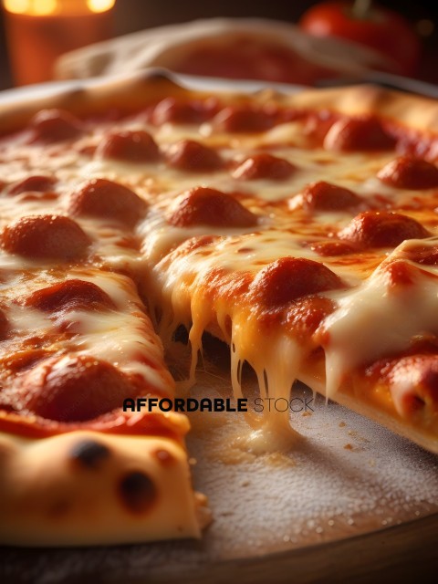 A slice of cheese pizza with melted cheese