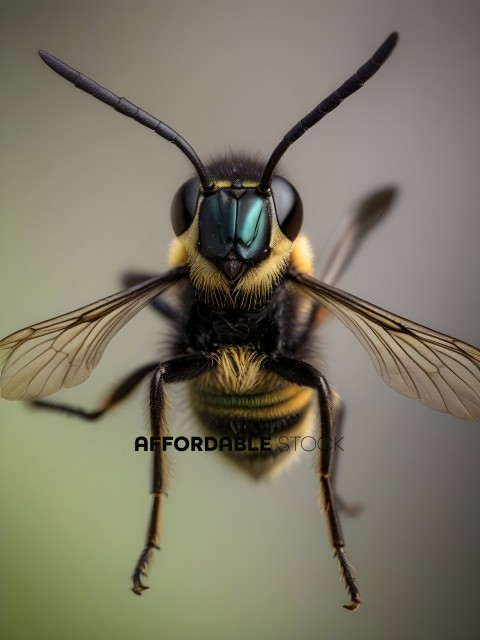 A close up of a bee with a blue eye