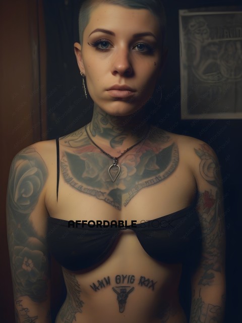 Tattooed Woman with Black Bikini Top