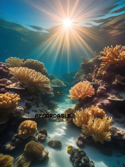 Coral Reef with Sunlight Shining Through